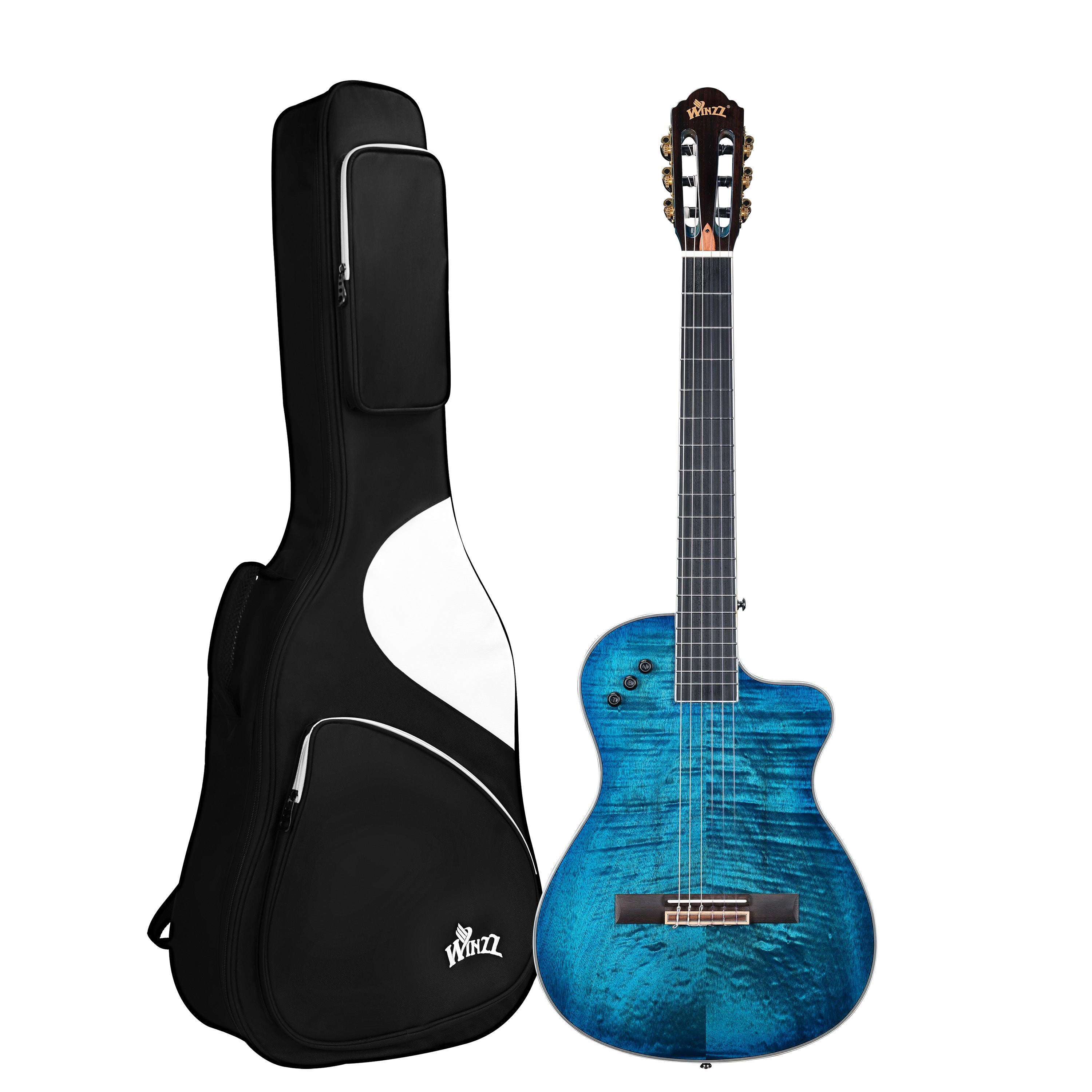 WINZZ WCG170CE nylon string electric guitar, a lightweight choice for beginners and performers